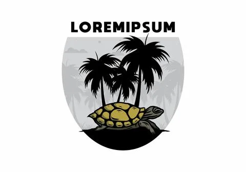 Sea turtle under the coconut tree illustration Stock Illustration