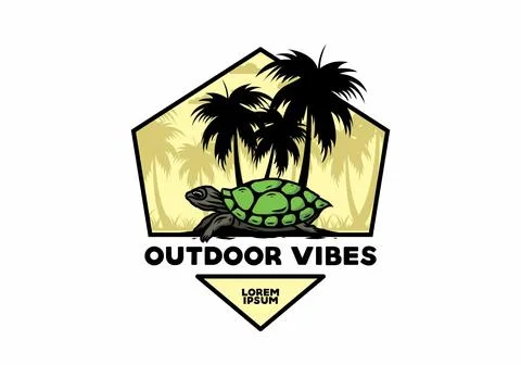 Sea turtle under the coconut tree illustration Stock Illustration