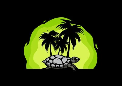 Sea turtle under the coconut tree illustration Stock Illustration