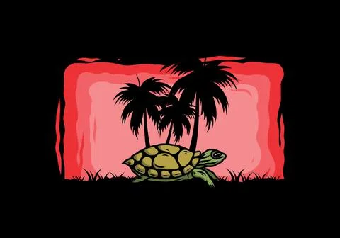 Sea turtle under the coconut tree illustration イラスト素材