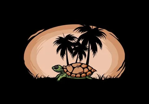 Sea turtle under the coconut tree illustration 스톡 일러스트