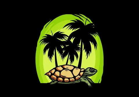 Sea turtle under the coconut tree illustration イラスト素材