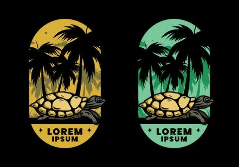 Sea turtle under the coconut tree illustration Stock Illustration