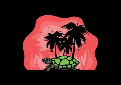 Sea turtle under the coconut tree illustration イラスト素材