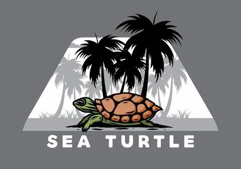 Sea turtle under the coconut tree illustration Stock Illustration