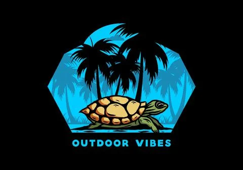Sea turtle under the coconut tree illustration Stock Illustration