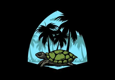 Sea turtle under the coconut tree illustration イラスト素材