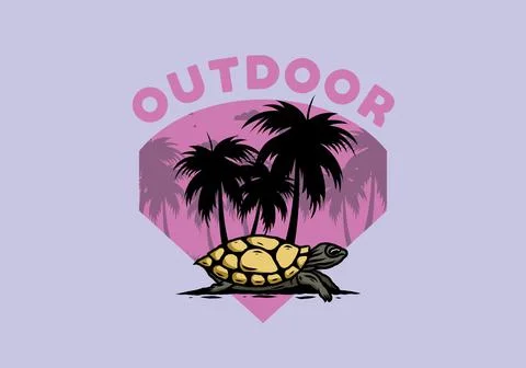 Sea turtle under the coconut tree illustration イラスト素材