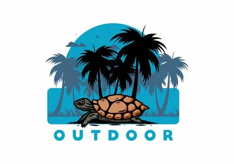 Sea turtle under the coconut tree illustration イラスト素材