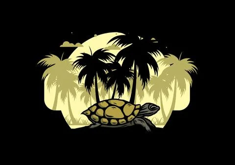 Sea turtle under the coconut tree illustration イラスト素材