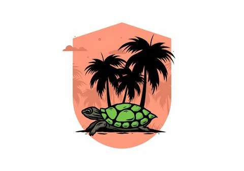 Sea turtle under the coconut tree illustration イラスト素材