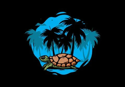 Sea turtle under the coconut tree illustration イラスト素材