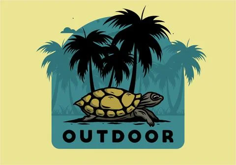 Sea turtle under the coconut tree illustration イラスト素材