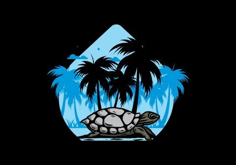 Sea turtle under the coconut tree illustration イラスト素材