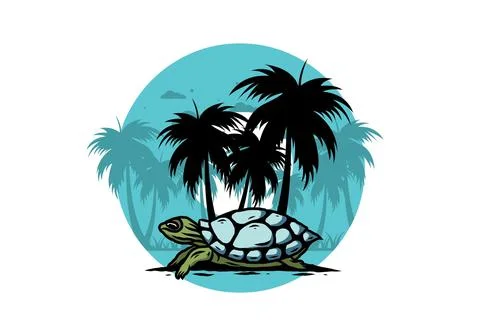 Sea turtle under the coconut tree illustration Stock Illustration