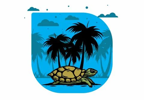 Sea turtle under the coconut tree illustration イラスト素材