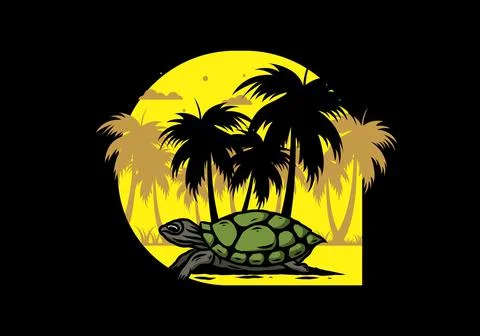 Sea turtle under the coconut tree illustration イラスト素材