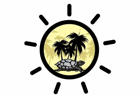 Sea turtle under the coconut tree illustration Stock Illustration