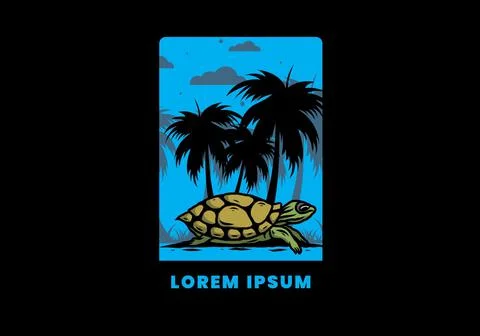 Sea turtle under the coconut tree illustration イラスト素材