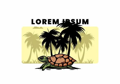 Sea turtle under the coconut tree illustration イラスト素材