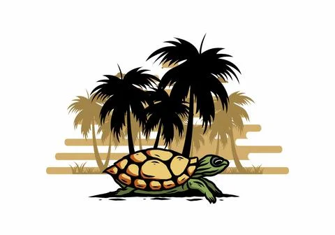 Sea turtle under the coconut tree illustration イラスト素材