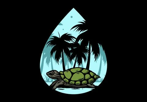 Sea turtle under the coconut tree illustration イラスト素材
