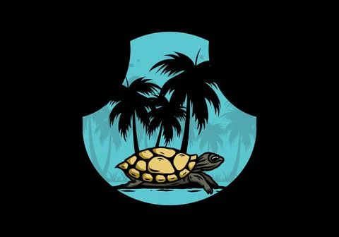 Sea turtle under the coconut tree illustration Stock Illustration