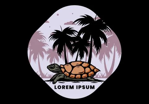 Sea turtle under the coconut tree illustration 스톡 일러스트