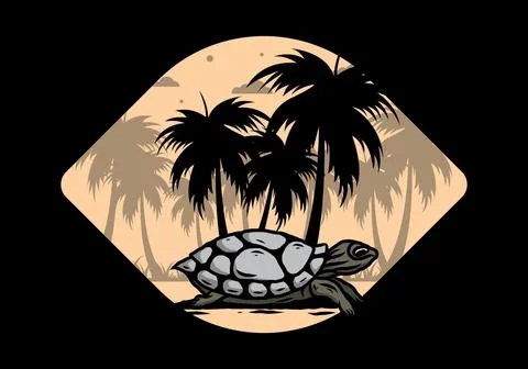 Sea turtle under the coconut tree illustration イラスト素材