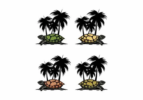 Sea turtle under the coconut tree illustration イラスト素材