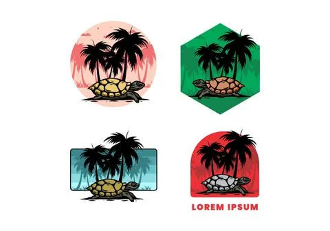 Sea turtle under the coconut tree illustration イラスト素材