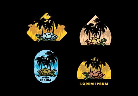Sea turtle under the coconut tree illustration Stock Illustration