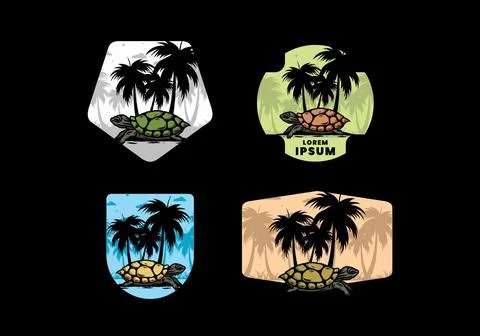 Sea turtle under the coconut tree illustration イラスト素材
