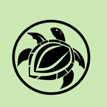 Sea ​​turtle vector logo illustration cartoon on green background Stock Illustration