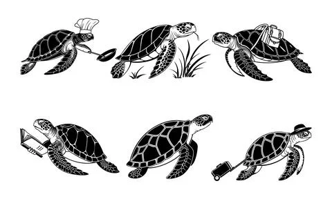Sea turtles in various occupations and activities chef Illustrazione stock