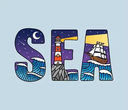 Sea typography design vector, for t-shirt, poster and other uses Stock Illustration