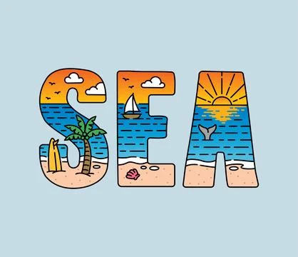 Sea typography design vector, for t-shirt, poster and other uses Stock Illustration