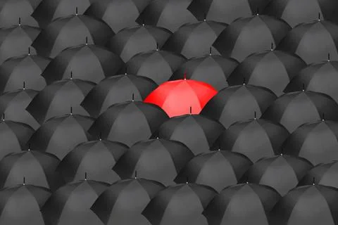 Sea of umbrellas symbolizing innovation, leadership, audacity. Stock Illustration