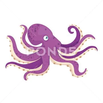 Sea underwater life, octopus on white background Stock Illustration