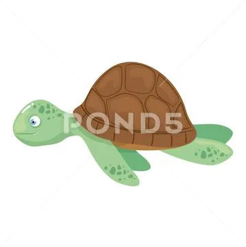 Sea underwater life, tortoise on white background Stock Illustration