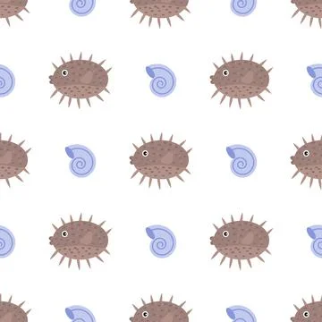 Sea urchin and shell pattern for use in textile design Illustrazione stock