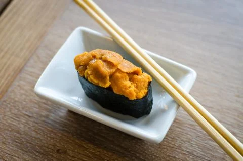 Sea urchin eggs sushi Stock Photos