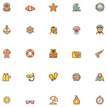 Sea vacations icon set Stock Illustration