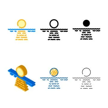 Sea variations sunset sun summer sunlight color icon vector Stock Illustration