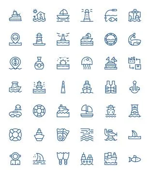 Sea Vector Graphics featuring 42 Regular Line Display Perfect Retina Ready .. Stockillustratie