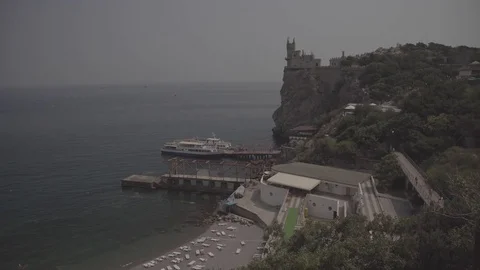 Sea - view from above. The architectural complex "Swallow's Nest." Stock Footage 70910987