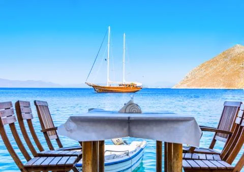 Sea ??view from cafe Foto stock