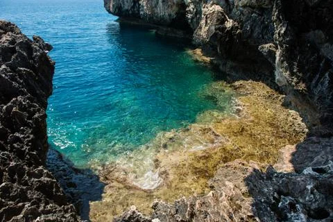 Sea view from a cave Stock Photos
