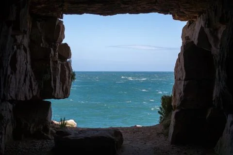 Sea View from a Cave Stock Photos