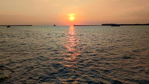 Sea view in city at sunset Stock Footage 241102487